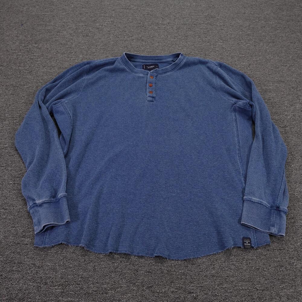 Lucky Brand Henley Shirt Mens Large Blue Thermal Waffle Knit Long Sleeve Casual